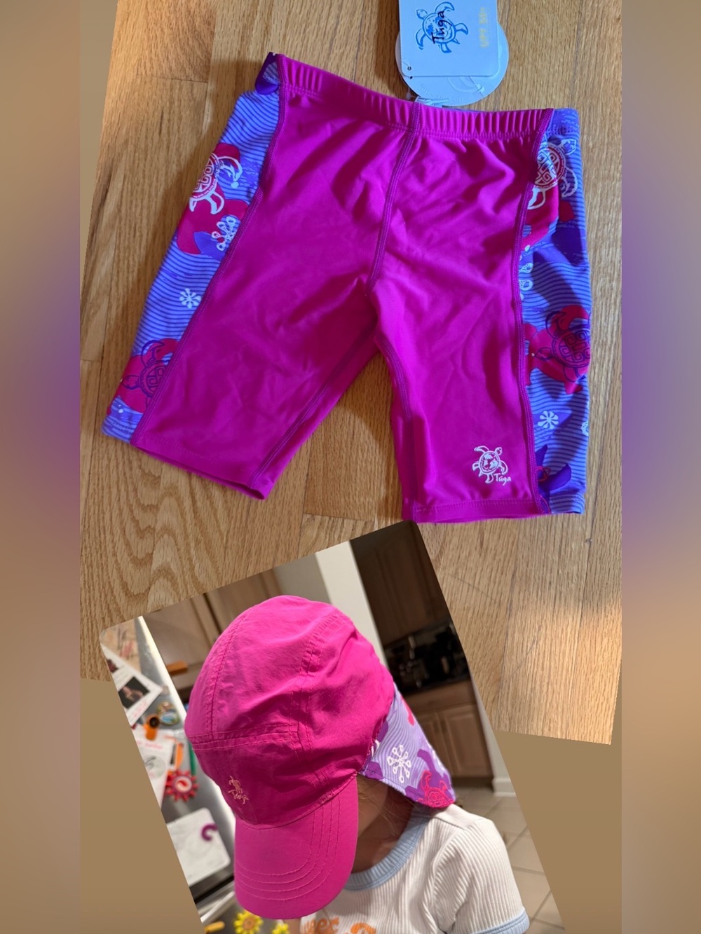 Tuga Girls Flap Hat and matching swim shorts set - UPF 50 Pink / Magenta